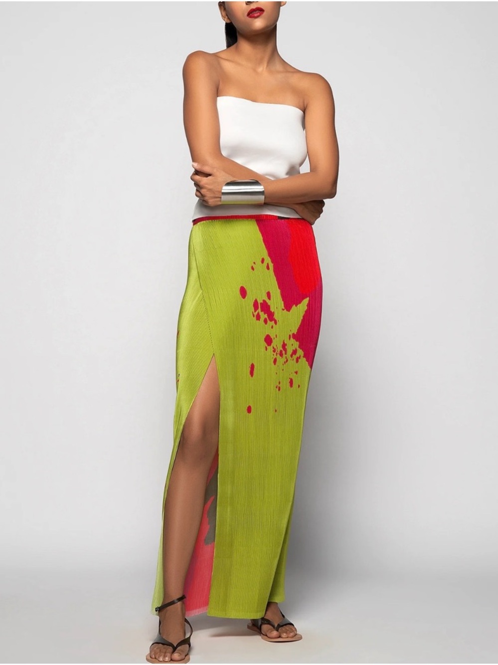 Lime Green & Hot Pink Colorblock Maxi Skirt